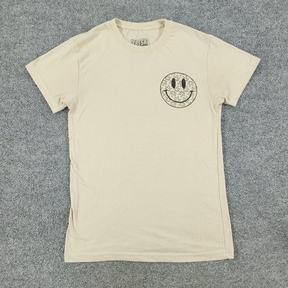 Fresh Laundry Shirt Men's Small Beige Trippy Happy Face Graphic Tee Short Sleeve